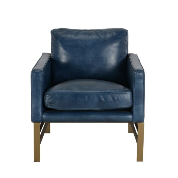 dark blue leather accent chair front view