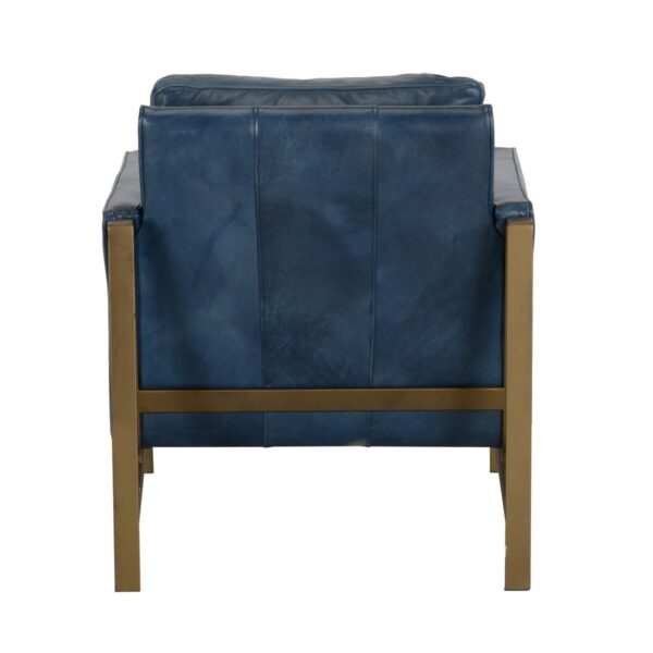 dark blue leather chair with brass frame