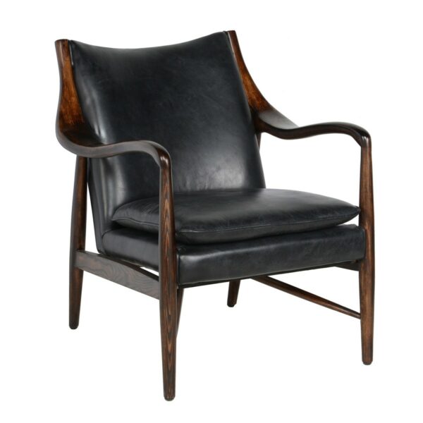 black leather chair with wood frame