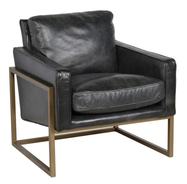 Black leather club chair with metal legs