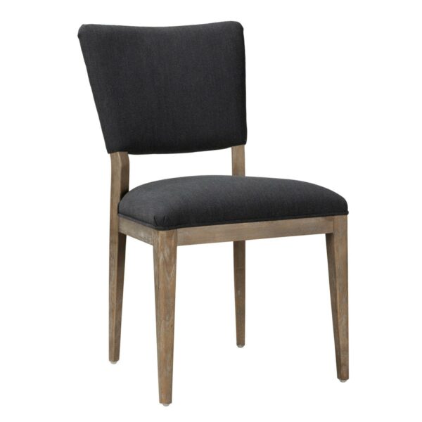 dark grey dining chair with light wood frame