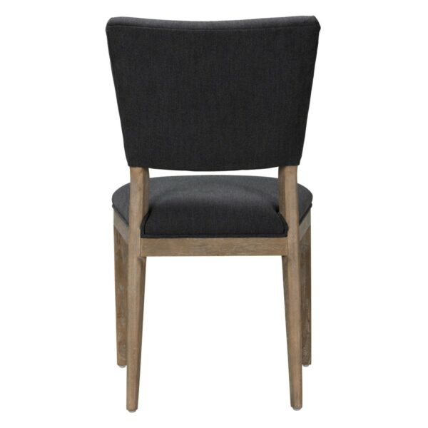 dark grey dining chair with light wood frame back view