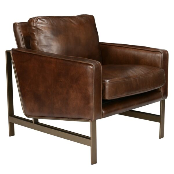 brown leather accent chair with bronze legs