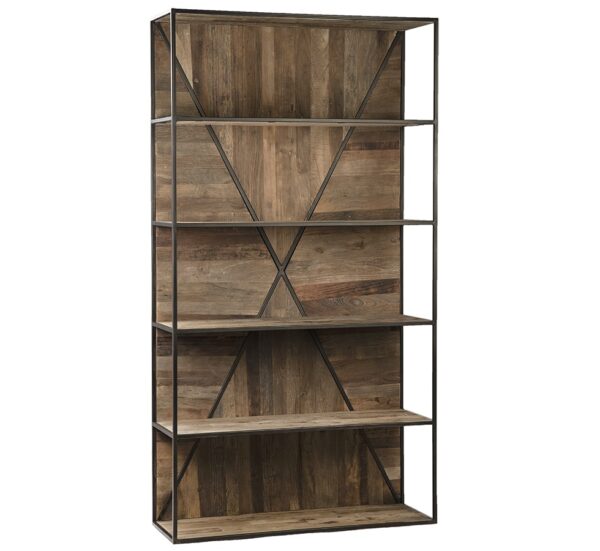 reclaimed wood and iron bookcase