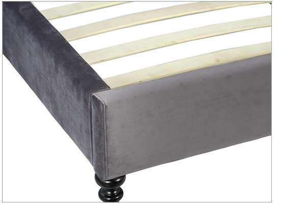 dark grey velvet bed close up