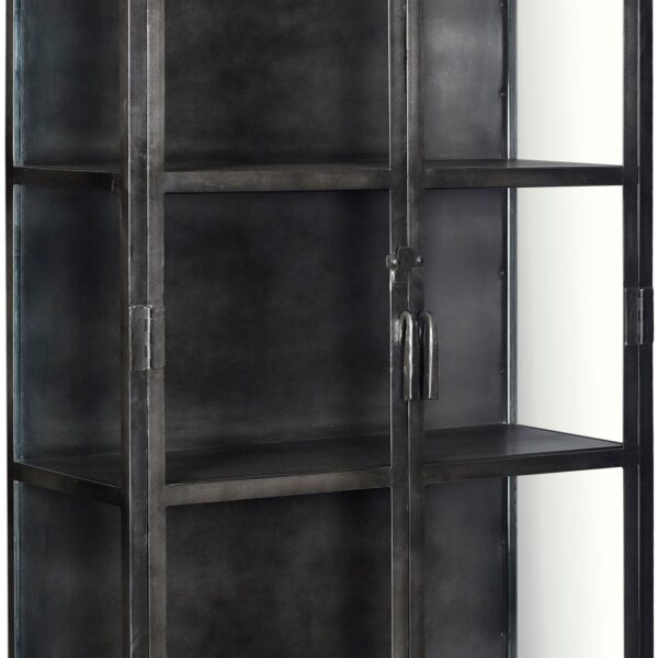 Salinas tall black iron cabinet with glass doors, detail