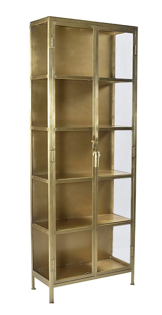 84” Tall Wilkins Antique Brass Glass Cabinet