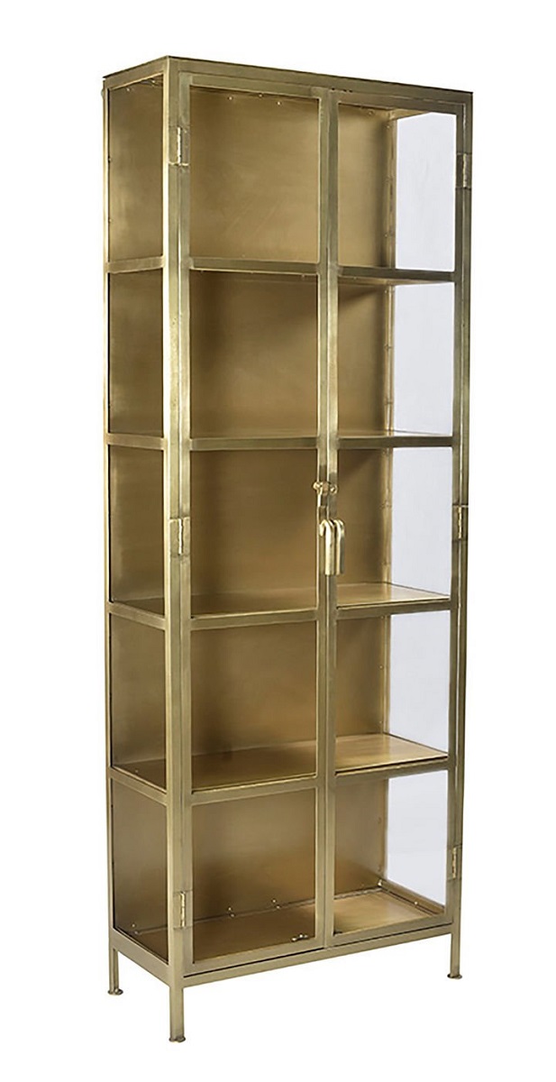 84” Tall Wilkins Antique Brass Glass Cabinet - Terra Nova Designs