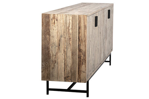 Rustic wood media cabinet with 4 doors view of the side