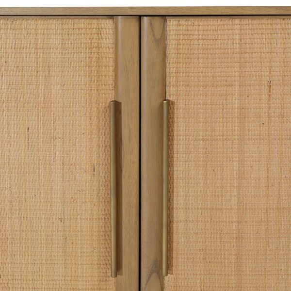 Light wood sideboard with rattan doors, detail