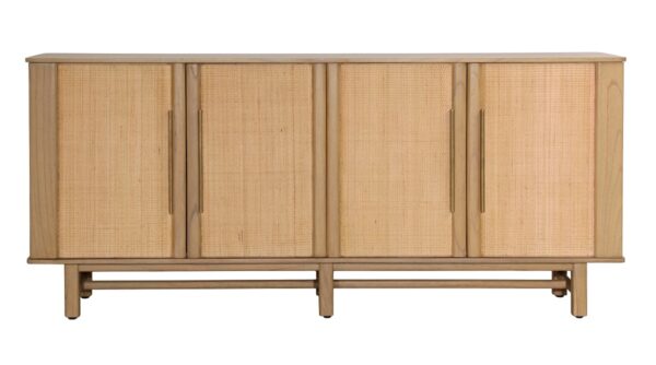 Light wood sideboard with rattan doors, front