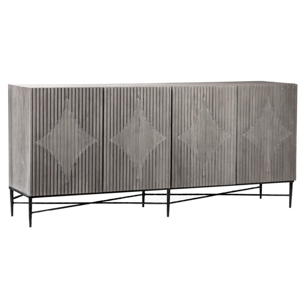 79″ Zell Wood and Forged Iron Sideboard