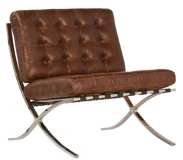 Brown leather club chair with chrome legs