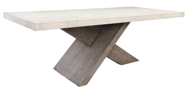 Concrete top dining table with wood crossbeam base