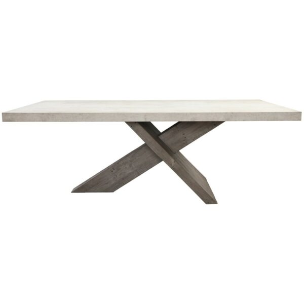 Concrete top dining table with wood crossbean base