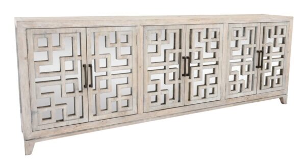 White wash long sideboard with geometrical design