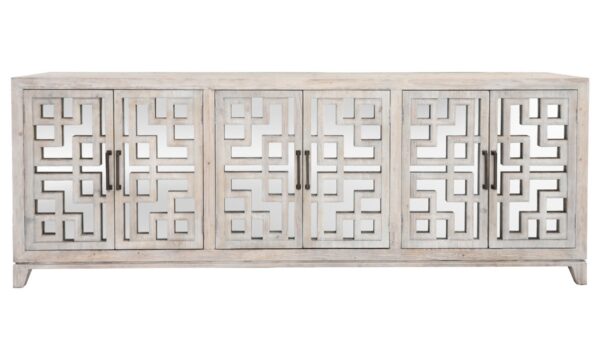 White wash long sideboard with geometrical design front view