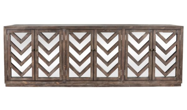 Wood and mirror sideboard with geometrical design front view