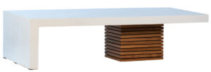 Aldea Light White Concrete and Teak Wood Coffee Table