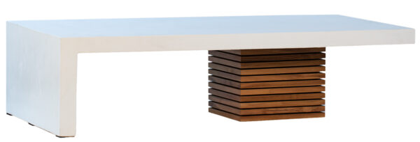 White concrete and wood coffee table
