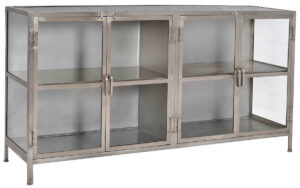 72″ Silver Iron and Glass Sideboard Media Cabinet