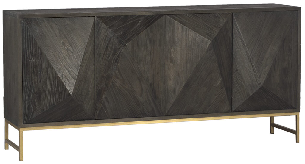 73″ Dark Elm Wood Sideboard With Brass Finish Iron Base