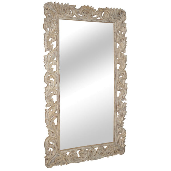Large white mirror with ornate frame