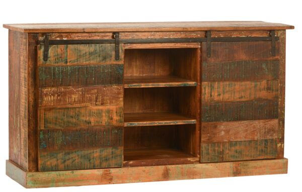 Rustic sideboard cabinet with barn doors and shelves