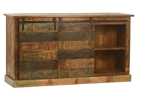 Rustic sideboard cabinet with barn doors and shelves