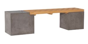 67″ Concrete and Teak Outdoor Bench