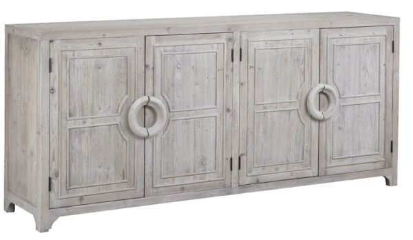 wood sideboard with 4 doors and light grey finish