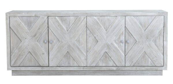 Solid wood white sideboard with 4 doors and X design, front