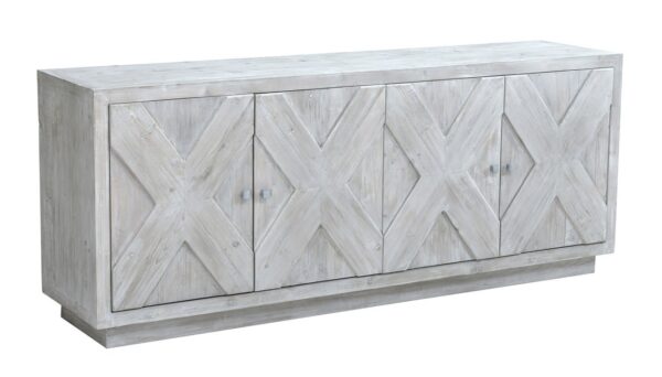 Solid wood white sideboard with 4 doors and X design