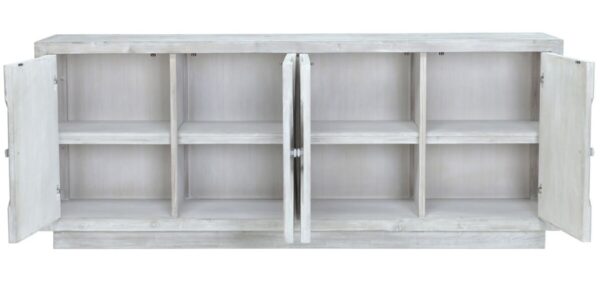 Solid wood white sideboard with 4 doors and X design, open