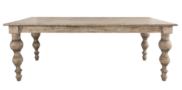 distressed wood dining table front view