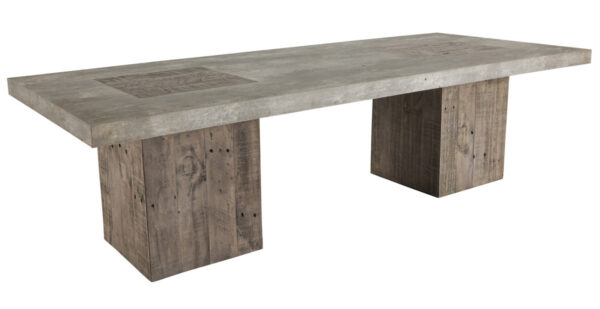 light concrete top and wood base dining table