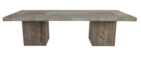 light cement top and wood base dining table