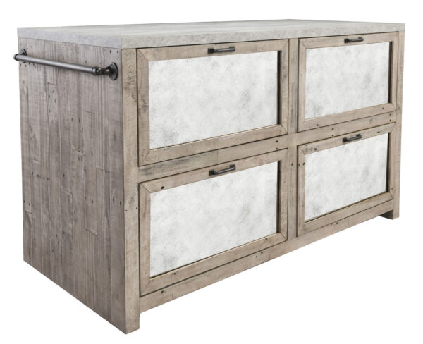 light wood and concrete island cabinet