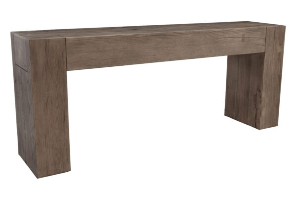 Linear console table with thick legs and top