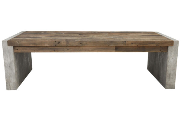 Rectangular wood and cement coffee table front view