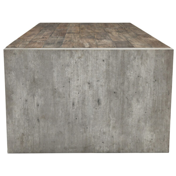 Rectangular Wood and Cement Coffee Table Side View