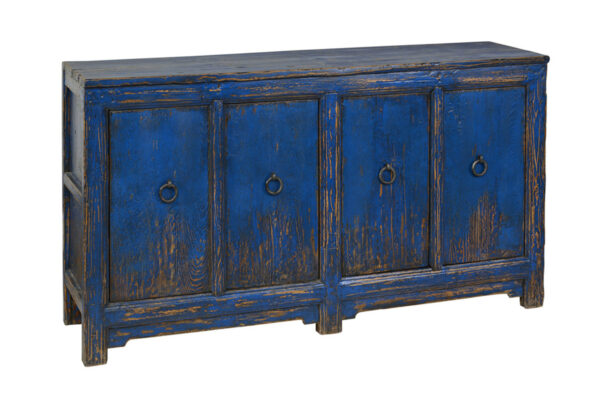 Bright blue 4 doors sideboard cabinet side view