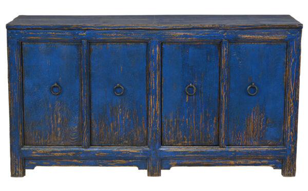 Bright blue 4 doors sideboard cabinet front view