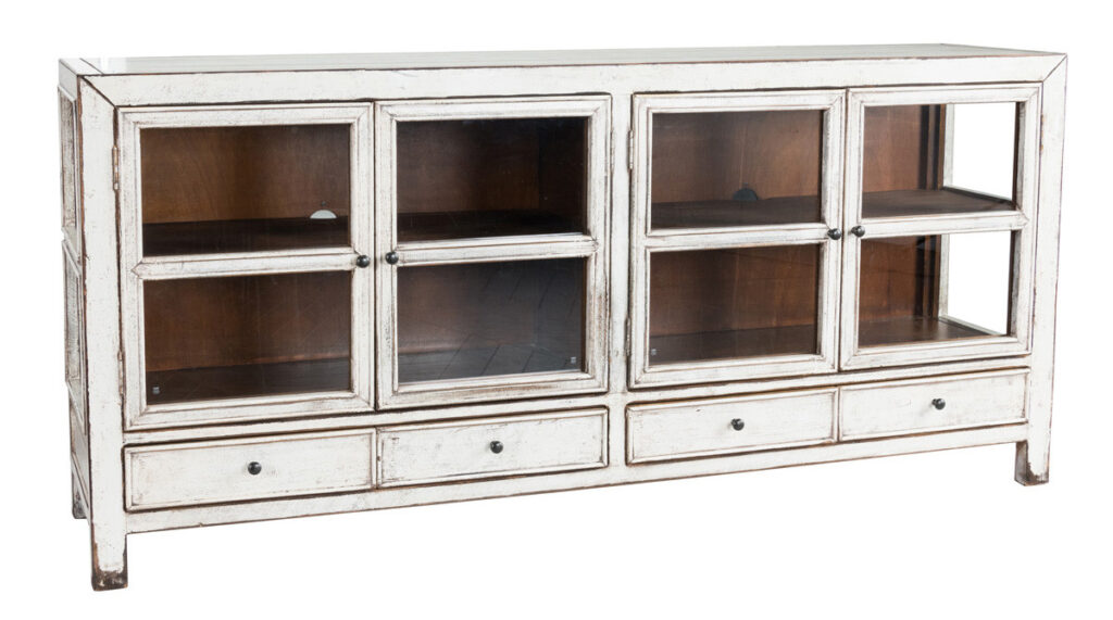77″ Whitewash Sideboard Cabinet with Glass Doors