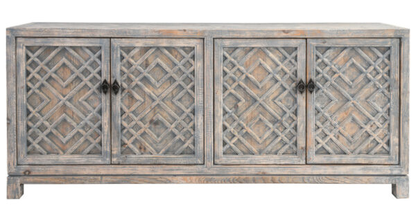 light distressed blue wood sideboard front view