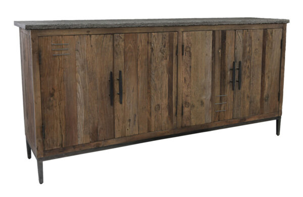 Reclaimed Wood and Stone Sideboard side view