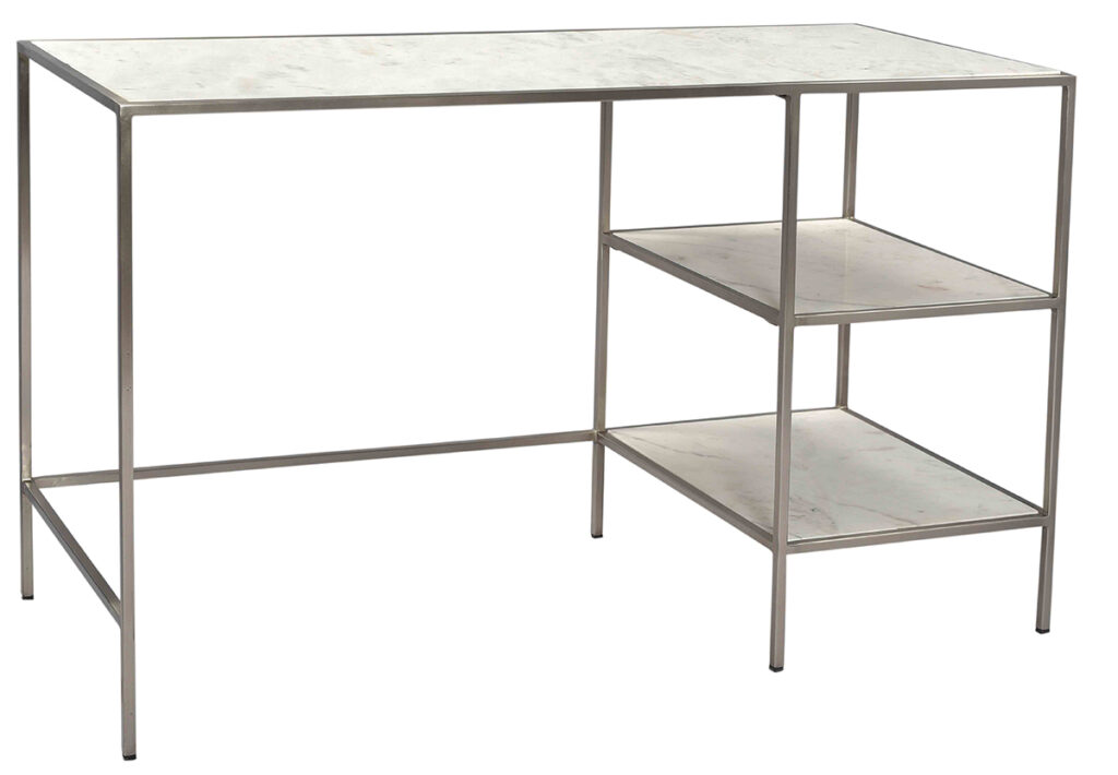 51″ White Marble and Iron Desk