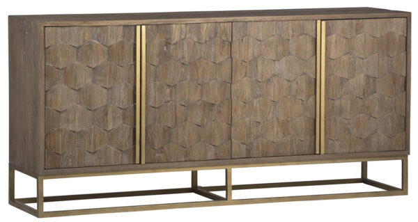 Light wood and brass sideboard cabinet front view