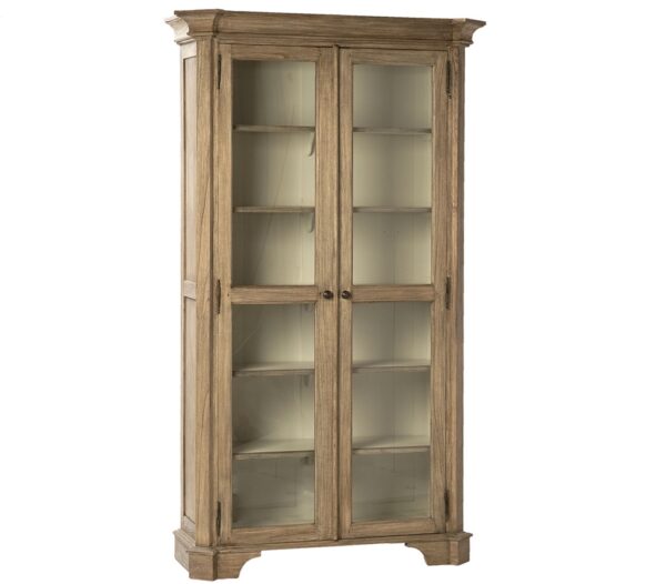 Tall bookcase with glass doors and 5 interior shelves front view