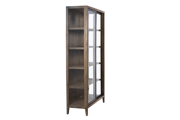 Tall wood cabinet with glass doors
